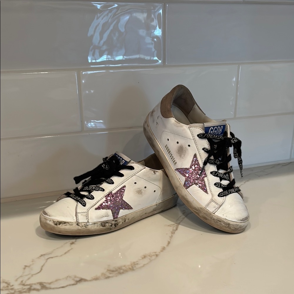 Golden Goose authentic White and Purple Star Sneakers